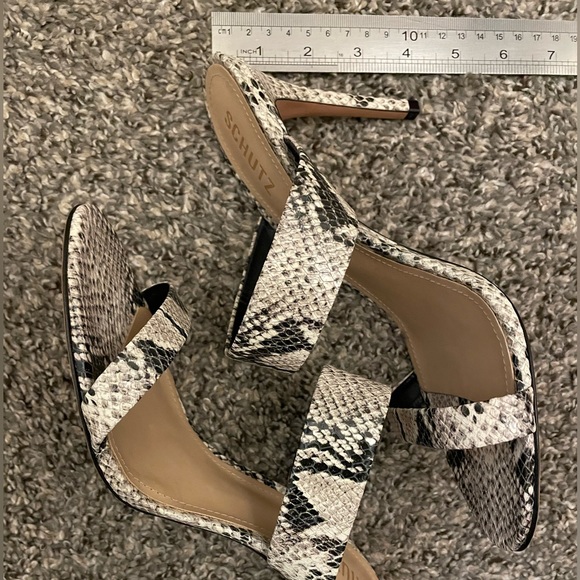 Schutz Snakeskin Embossed Leather Mules - Picture 6 of 11
